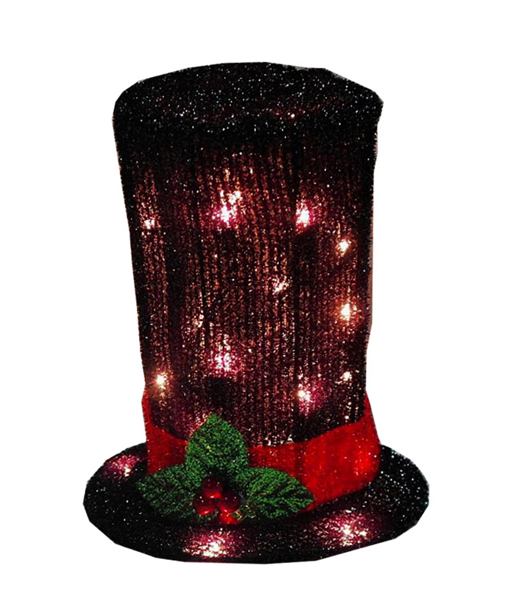 9" Lighted Black Tinsel Snowman Top Hat Christmas Tree Topper Clear